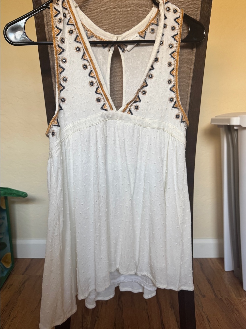 By Together Cream Sleeveless Embroidered V-Neck Top
